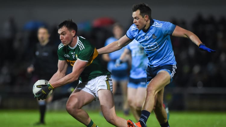Jack Barry of Kerry in action against Dean Rock of Dublin during the Allianz Football League Division 1 Round 3 match between Kerry and Dublin at Austin Stack Park in Tralee, Kerry.