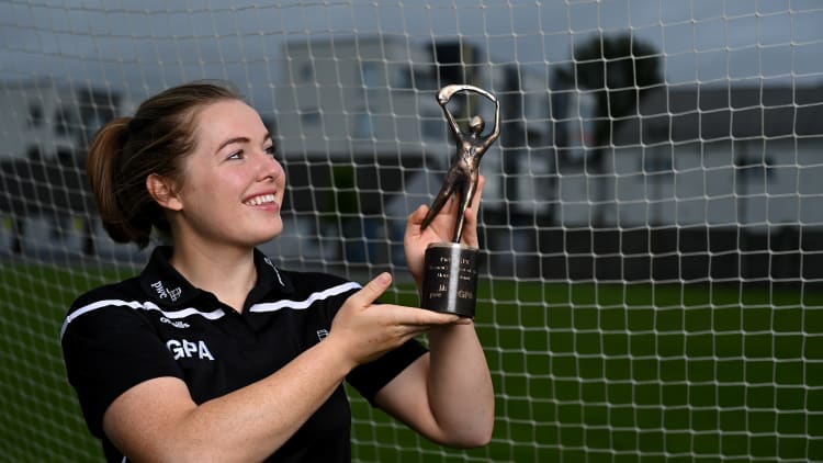 Gráinne Egan of Offaly with the PwC GPA Women's Player of the Month in Camogie at Tullamore GAA club in Offaly.