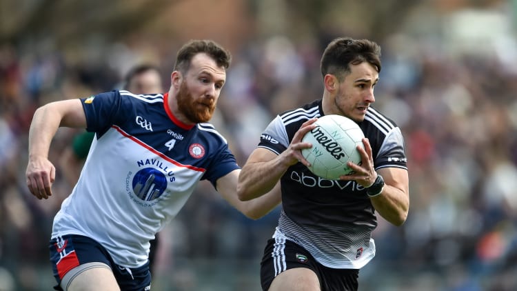 Niall Murphy of Sligo in action against Colin Keane of New York during the Connacht GAA Football Senior Championship Quarter-Final match between New York and Sligo at Gaelic Park in New York, USA.