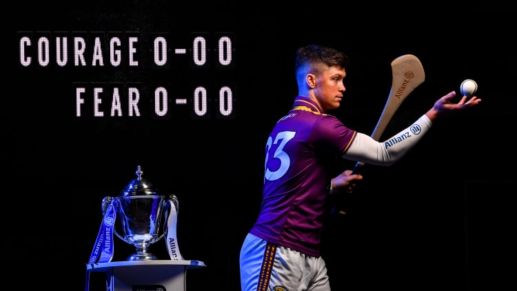 Conor McDonald of Wexford pictured with the Allianz League Division 1 trophy at Croke Park in Dublin. 2020 marks the 28th year of Allianz’ partnership with the GAA as sponsors of the Allianz Leagues.