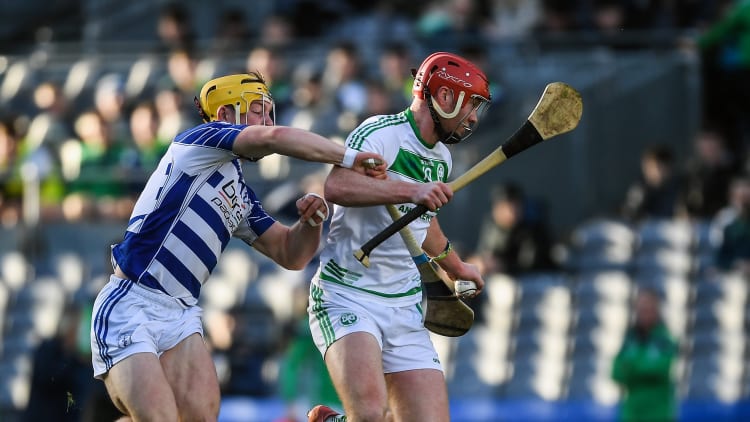 Adrian Mullen, Ballyhale Shamrocks, and Simon Leacy, Naas, in AIB Leinster Club SHC action at Croke Park.
