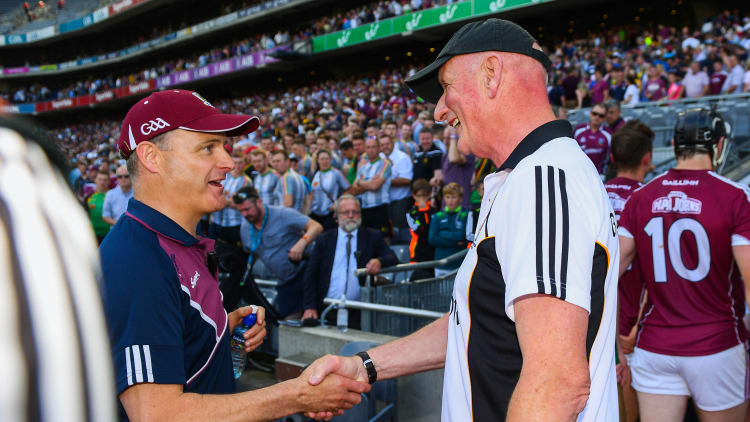 Galway manager Micheál Donoghue and Kilkenny manager Brian Cody shake hands after their teams battled to a draw in the Leinster SHC Final.