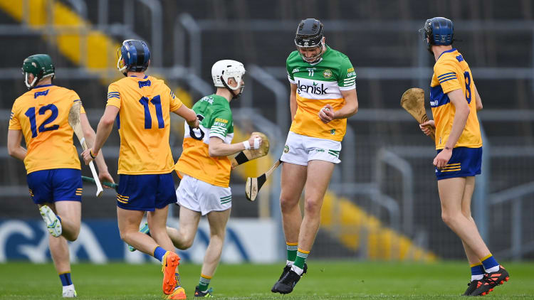 Offaly captain Dan Ravenhill celebrates after winning a crucial free at FBD Semple Stadium.