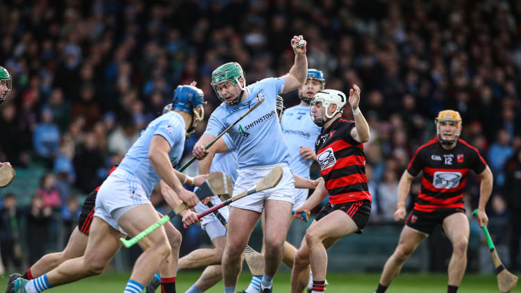 Ronan Lynch, Na Piarsaigh, and Dessie Hutchinson, Ballygunner, in AIB Munster Club SHC semi-final action at TUS Gaelic Grounds.