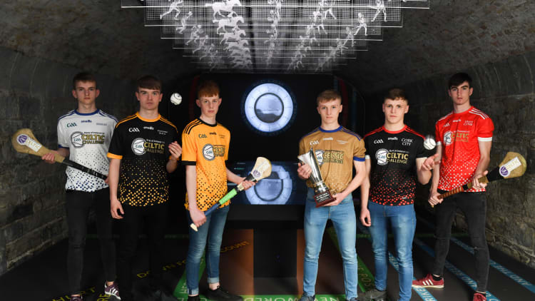 Pictured, from left, are Séamus Birch of Waterford, Vinnie O'Grady of Kilkenny Black, Aidan O'Brien of Kilkenny Amber, Paul Nolan of Tipperary Gold, Liam Kiernan of Cork City and Noel Cahill of Cork East at the launch of the Bank of Ireland Celtic Challenge 2019 at the EPIC Museum, CHQ Building in Dublin.