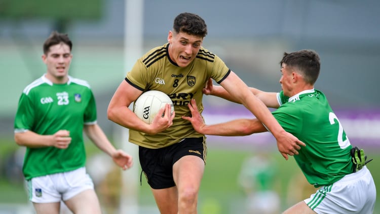 Joseph O'Connor of Kerry is tackled by Jack Fitzgerald of Limerick during the EirGrid GAA Football Under 20 Munster Championship Semi-Final match between Kerry and Limerick at Austin Stack Park in Tralee, Kerry.