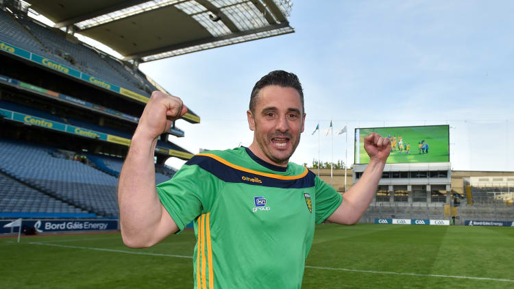 Donegal senior hurling manager Mickey McCann celebrating following the 2018 Nickey Rackard Cup Final win at Croke Park.