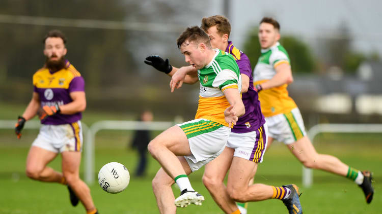 Cian Johnson nets a goal for Offaly against Wexford in the O'Byrne Cup.