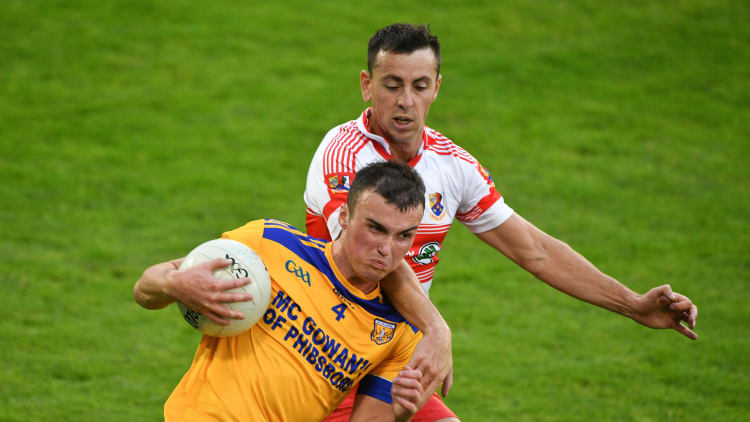 Adam Rafter, Na Fianna, and Cormac Costello, Whitehall Colmcille, in Dublin SFC action last year.
