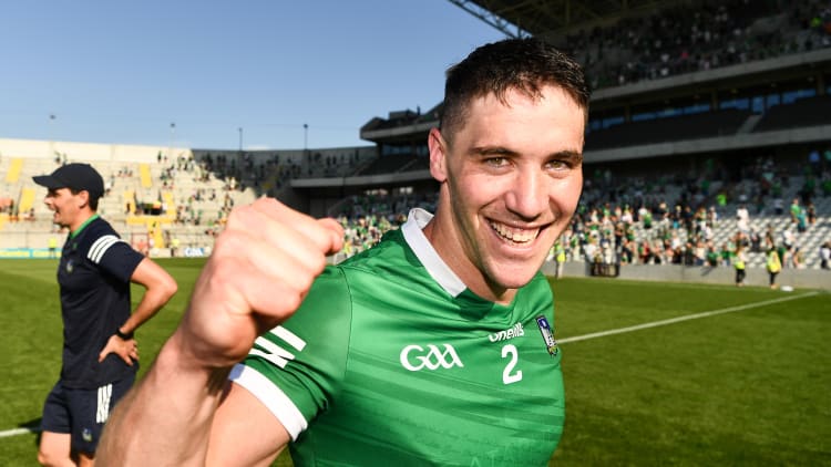 Seán Finn of Limerick celebrates after the Munster GAA Hurling Senior Championship Final match between Limerick and Tipperary at Páirc Uí Chaoimh in Cork.