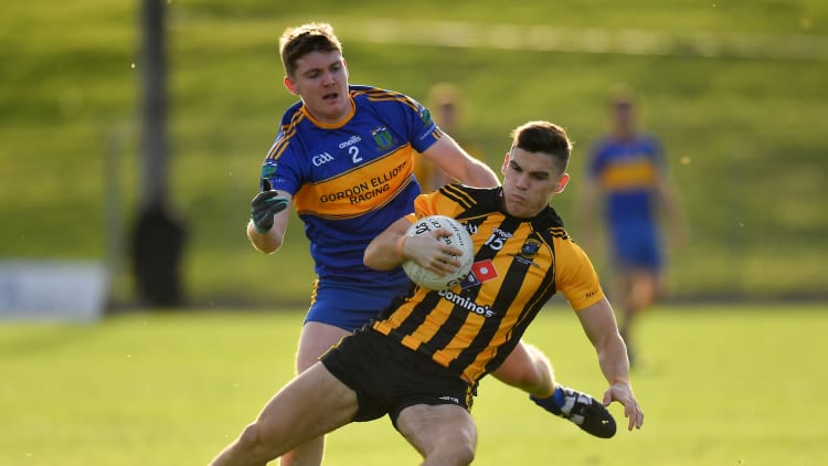 Donal Lenihan, St Peter's Dunboyne, and Iarla Hughes, Summerhill, in Meath SFC Final action at Pairc Tailteann.
