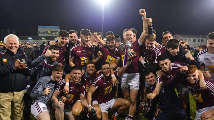 The Westmeath players celebrate with the O'Byrne Cup after victory over Dublin at Parnell Park.