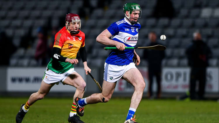 Paddy Purcell, Laois, and David English, Carlow, in Allianz Hurling League Division One Group B action at MW Hire O'Moore Park.