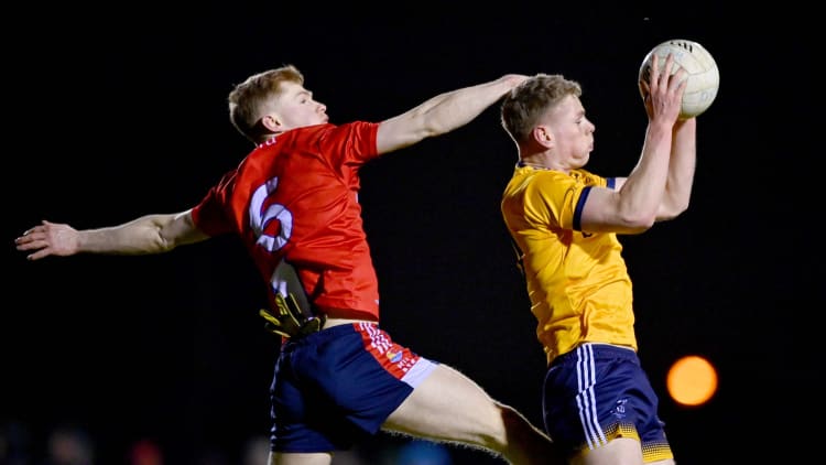 Matthew Costello, DCU Dóchas Éireann, and Paul Ring, MTU Cork, in Electric Ireland Sigerson Cup Quarter-Final action. Photo by Ben McShane/Sportsfile.