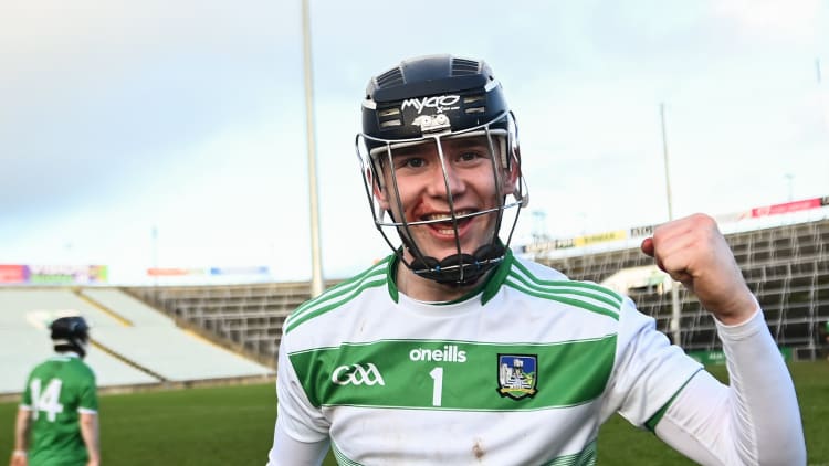 Limerick goalkeeper Tomás Lynch celebrates following the Electric Ireland Munster GAA Hurling Minor Championship Final match between Limerick and Tipperary at LIT Gaelic Grounds in Limerick.