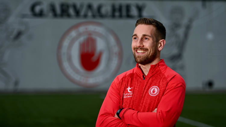 Niall Sludden poses for a portrait during a Tyrone senior football media conference at Tyrone GAA Centre in Garvaghey, Tyrone.