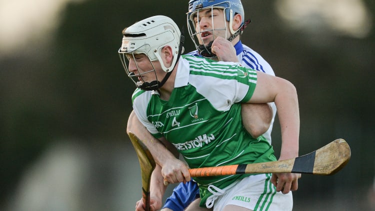 Liam Ryan, Leinster, and Sean McInerney, Connacht, collide at MacDonagh Park, Nenagh.