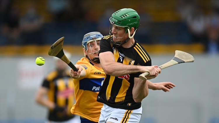 Eoin Cody, Kilkenny, and David McInerney, Clare, in Allianz Hurling League action.