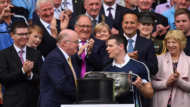 GAA President John Horan and Dublin captain Stephen Cluxton following the 2019 All Ireland SFC Final replay.