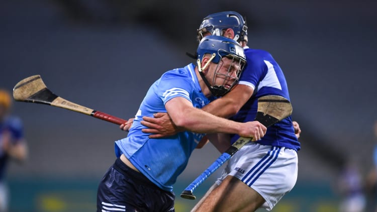 Davy Keogh of Dublin in action against Lee Cleere of Laois during the Leinster GAA Hurling Senior Championship Quarter-Final match between Laois and Dublin at Croke Park in Dublin.