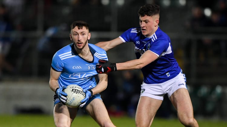 Ciaran Archer, Dublin, and Barry Howlin, Laois, during the EirGrid Leinster Under 20 Final at Netwatch Cullen Park.