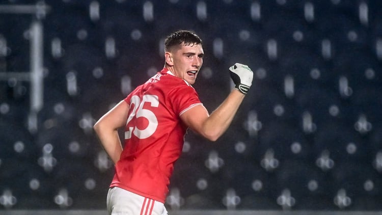 Mark Keane of Cork celebrates after scoring his side's first goal during the Munster GAA Football Senior Championship Semi-Final match between Cork and Kerry at Páirc Uí Chaoimh in Cork.