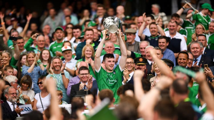 Declan Hannon lifts the Liam MacCarthy Cup for Limerick after their All-Ireland SHC Final victory over Galway.