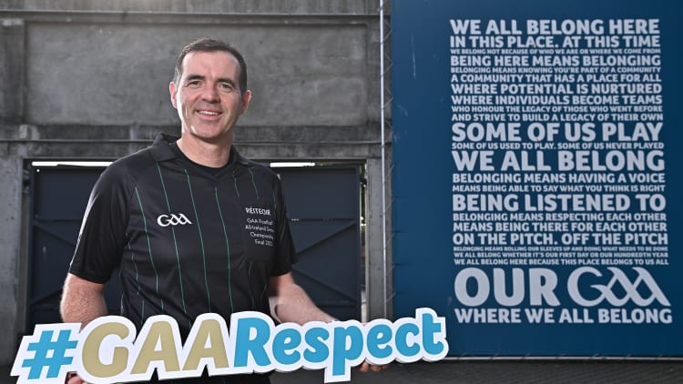 Referee Sean Hurson stands for a portrait during the GAA Referees Respect Day at Croke Park in Dublin.