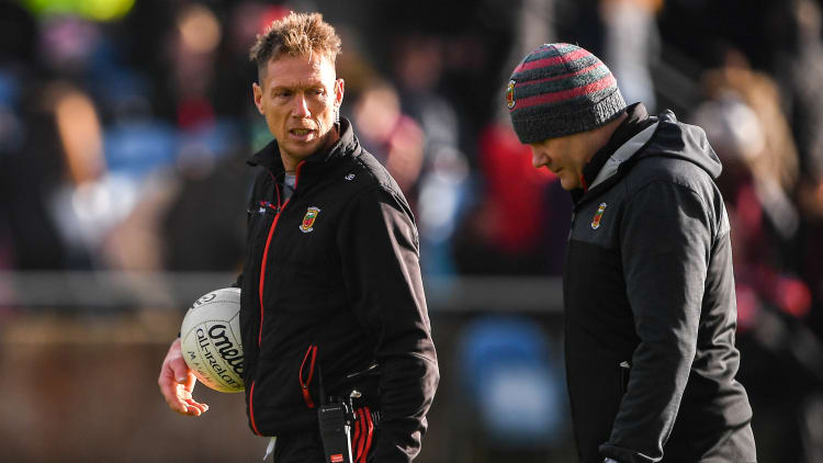 New Mayo selector Ciaran McDonald pictured with manager James Horan at Elverys MacHale Park on Sunday.
