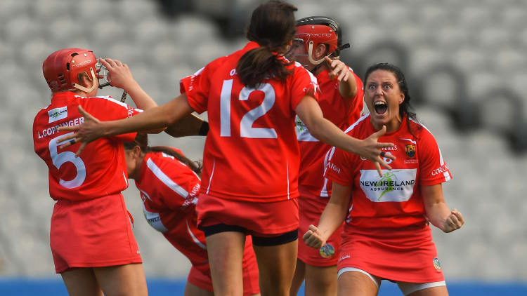 Gemma O'Connor and her Cork colleagues celebrate another All Ireland victory at Croke Park.