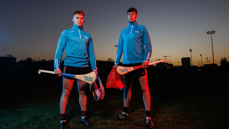 UCC hurlers Iarlaith Daly (left) and Rob Downey pictured at the launch of the 2022 Electric Ireland Fitzgibbon, Sigerson and Higher Education GAA Championships.