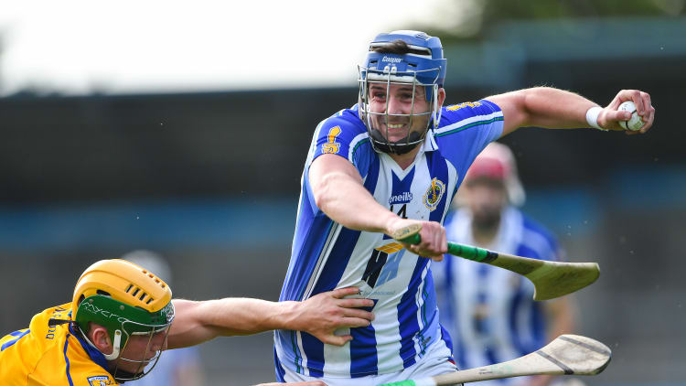 Paul Doherty of Ballyboden St Enda's in action against Kevin Burke of Na Fianna during the Dublin County Senior Hurling Championship Semi-Final match between Ballyboden St Enda's and Na Fianna at Parnell Park in Dublin.