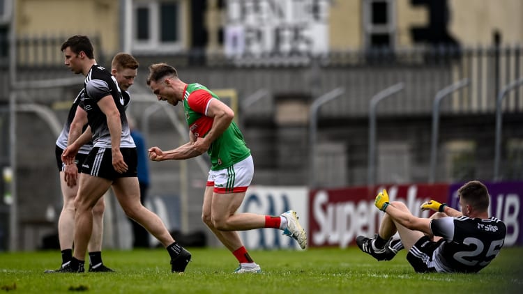 Darren McHale celebrates after scoring a goal for Mayo against Sligo at Markievicz Park.