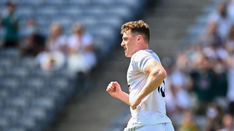 Jimmy Hyland of Kildare celebrates after scoring his side's first goal during the Leinster GAA Senior Football Championship Semi-Final match between Kildare and Westmeath at Croke Park in Dublin.