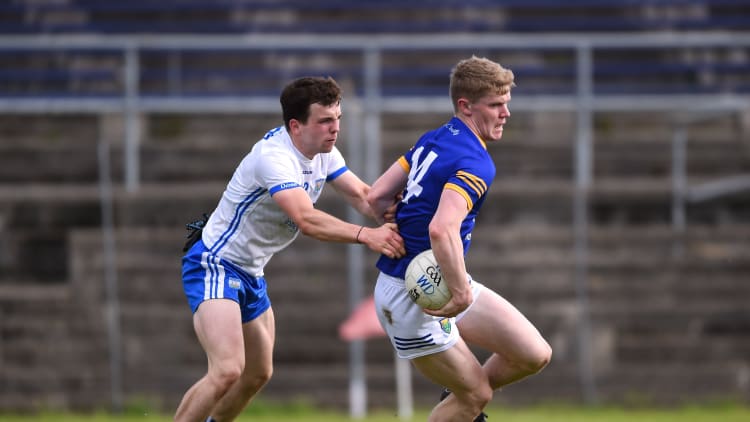 Kevin Quinn, Wicklow, and Liam Fennell, Waterford, in Tailteann Cup action.