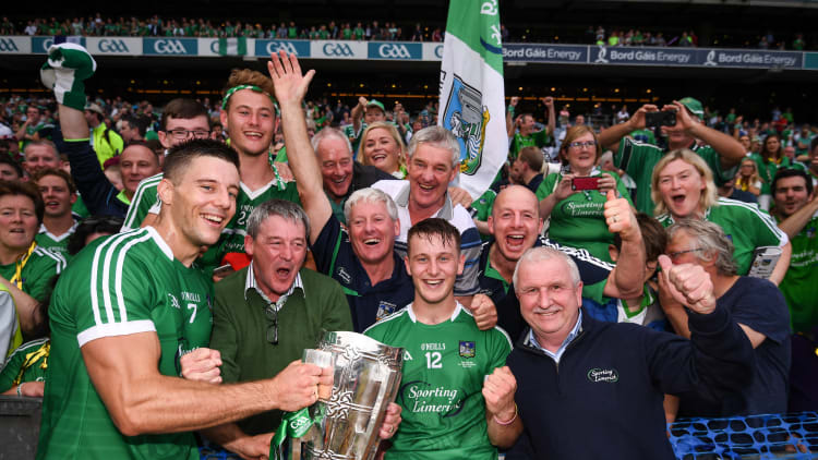 Tom Morrissey and his brother Dan (left) celebrate with the Liam MacCarthy Cup after Limerick's All-Ireland SHC Final victory over Galway.