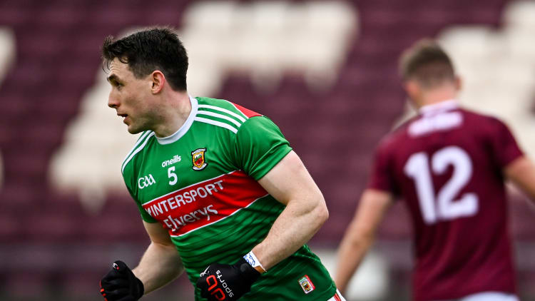 Paddy Durcan celebrates after scoring a goal for Mayo against Galway at Tuam Stadium.