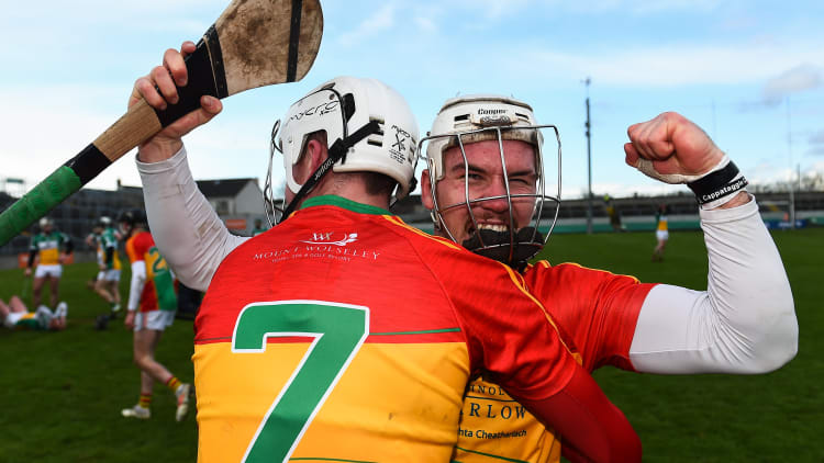 Chris Nolan and Kevin McDonald celebrate at Bord Na Mona O'Connor Park.