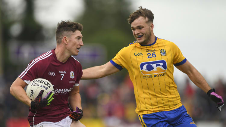 Johnny Heaney, Galway, and Ultan Harney, Roscommon, during the 2018 Connacht SFC Final at Dr Hyde Park.