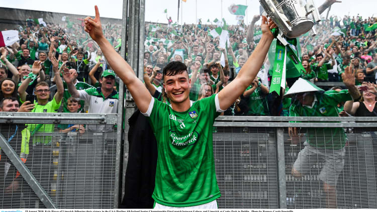 Kyle Hayes pictured with the Liam MacCarthy Cup at Croke Park on Sunday.