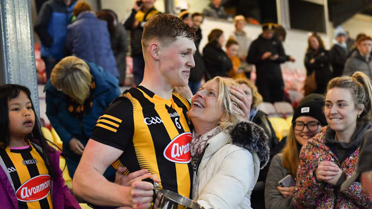 Kilkenny captain Padraig Moylan celebrates with his mother Catherine after his side's victory in the oneills.com Leinster GAA Hurling U20 Championship Final match between Wexford and Kilkenny at Netwatch Cullen Park in Carlow.