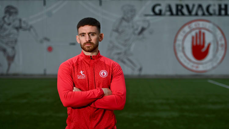 Padraig Hampsey poses for a portrait during a Tyrone senior football media conference at Tyrone GAA Centre in Garvaghey, Tyrone.