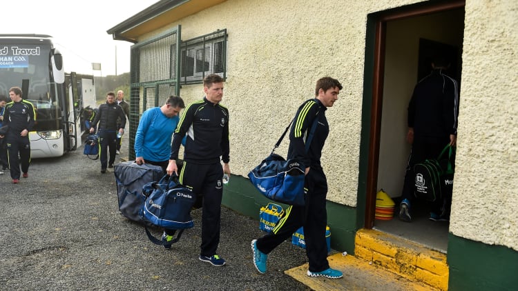 Conor McManus and Dessie Mone pictured for an Allianz League match for Monaghan in 2015.