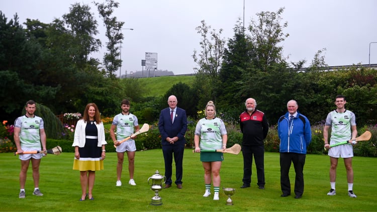 Tadhg Haran, Galway, Camogie Ard Stiurthoir Sinead McNulty, Colin Ryan, Limerick, Uachtarán Chumann Lúthchleas Gael John Horan, Catriona Daly, Galway, sponsor Martin Donnelly, Chairman of the National Poc Fada Commitee Tom Ryan, and Darren Geoghegan attended the launch on Tuesday.