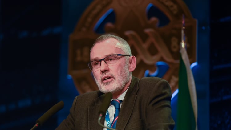 Larry McCarthy speaking after he was elected to be the 40th president of the GAA at GAA Annual Congress 2020 at Croke Park in Dublin.