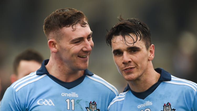 John Hetherton, left, and Danny Sutcliffe of Dublin celebrate after the Allianz Hurling League Division 1B Round 4 match between Dublin and Waterford at Parnell Park in Donnycarney, Dublin.