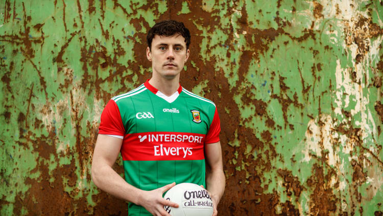 Diarmuid O'Connor pictured in the new Mayo GAA home jersey which will be worn by all Mayo inter-county footballers and hurlers for the 2021 season.