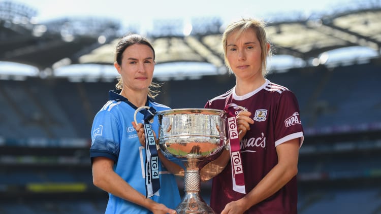 Sinead Aherne, Dublin, and Tracey Leonard, Galway, pictured ahead of the TG4 All Ireland Senior Ladies Football Final at Croke Park.