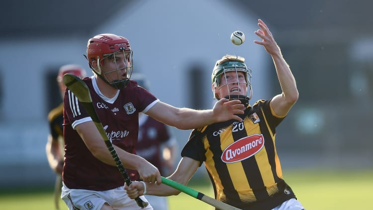 Ian Byrne of Kilkenny in action against Sean Neary of Galway during the Leinster GAA Hurling U20 Championship semi-final match between Kilkenny and Galway at Bord Na Mona O'Connor Park in Tullamore, Offaly.
