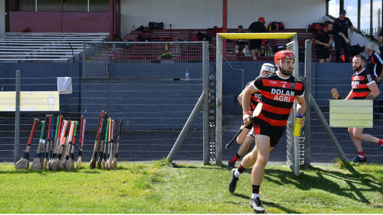 Declan Cronin runs on to the Duggan Park pitch ahead of Cappataggle's Galway SHC encounter against Loughrea last month.